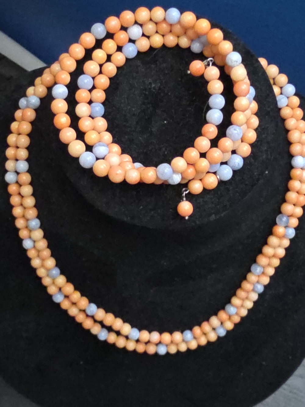 Orange and Light Blue Beaded Necklace and Bracelet Set